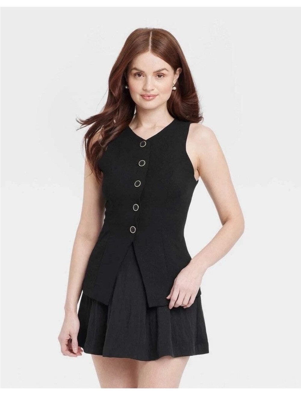 a new day Black Sleeveless Button-Front Tank